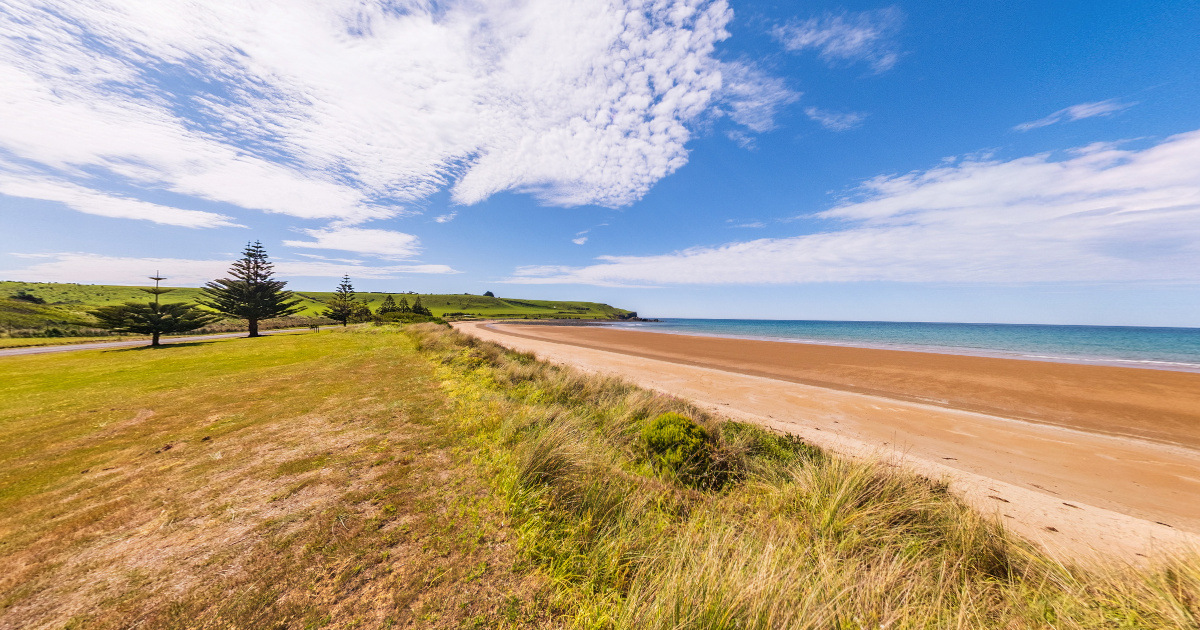 Panoramic view of Godfreys Beach, Tasmania