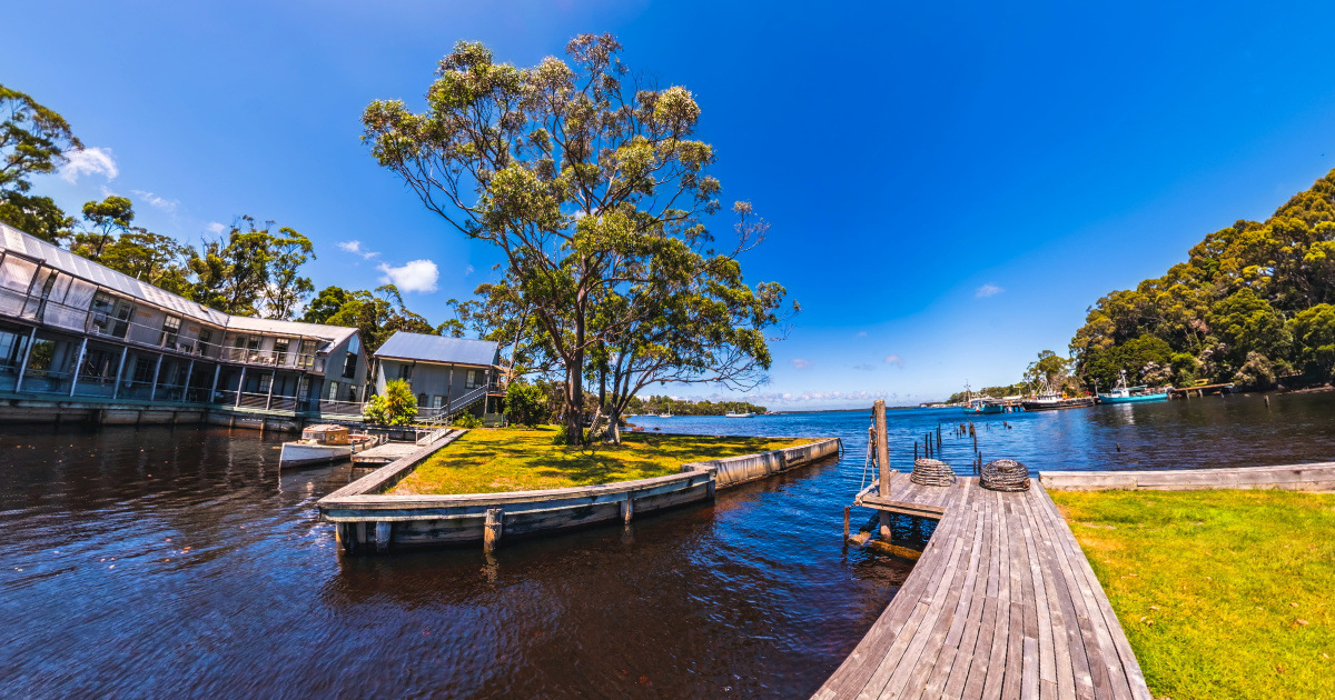 Panoramic view of Old pier pilings, Tasmania