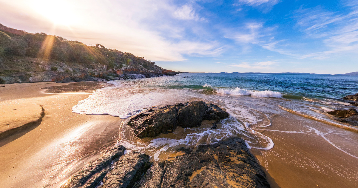 Panoramic view of Spiky Beach, Tasmania