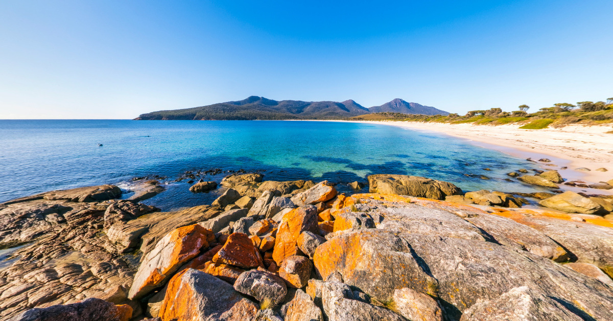 Panoramic view of Wineglass Bay Beach, Tasmania