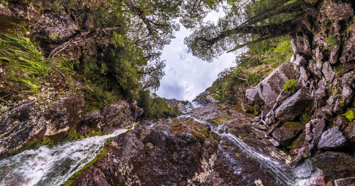Panoramic view of Winterbrook Falls, Tasmania